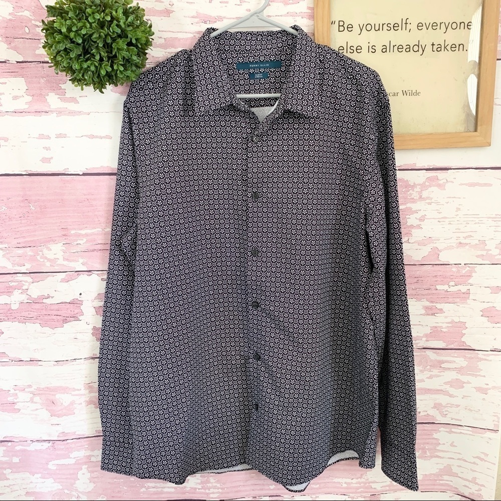 PERRY ELLIS Black Printed Button Up Slim Fit Shirt